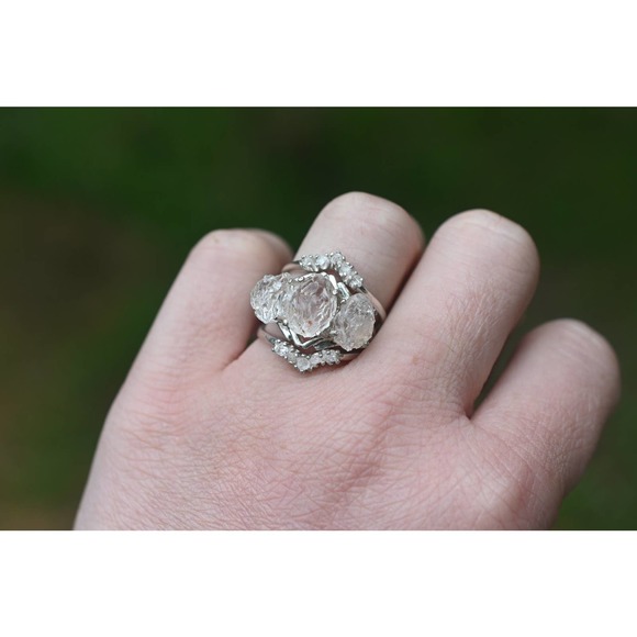 Engagement ring set, raw diamond ring, raw stone ring, alternative engag… - Picture 1 of 2